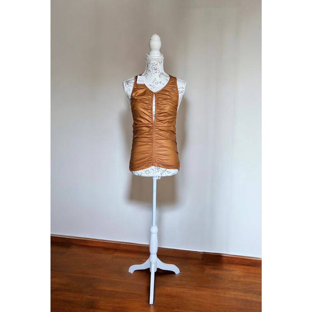 NEW Free People Ride Along Faux Leather Ruched Top in Cowgirl Size MEDIUM